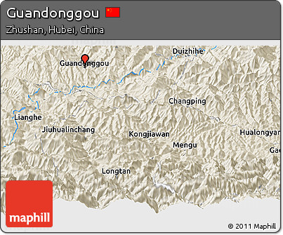 Shaded Relief Panoramic Map of Guandonggou