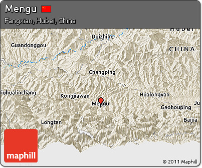 Shaded Relief Panoramic Map of Mengu