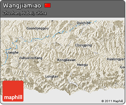 Shaded Relief Panoramic Map of Wangjiamiao