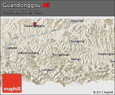 Shaded Relief Panoramic Map of Guandonggou