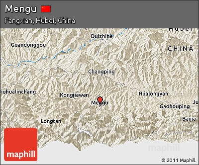Shaded Relief Panoramic Map of Mengu