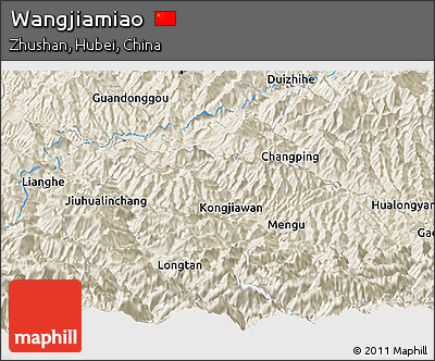 Shaded Relief Panoramic Map of Wangjiamiao