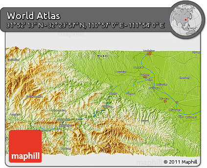 Physical 3D Map of the Area around 32° 8' 5" N, 111° 25' 30" E