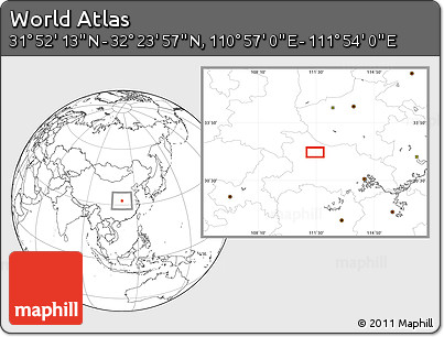 Blank Location Map of the Area around 32° 8' 5" N, 111° 25' 30" E