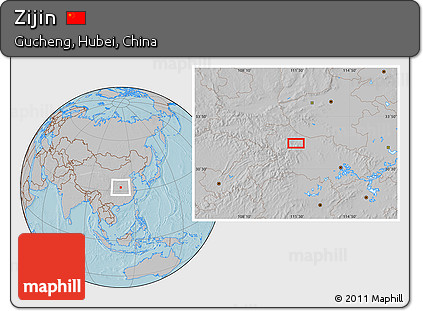 Gray Location Map of Zijin, hill shading