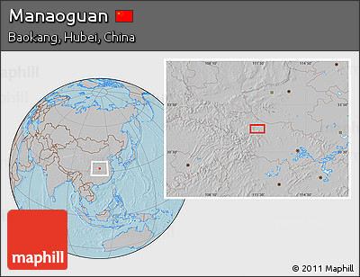Gray Location Map of Manaoguan, hill shading