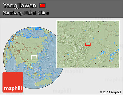 Savanna Style Location Map of Yangjiawan, hill shading