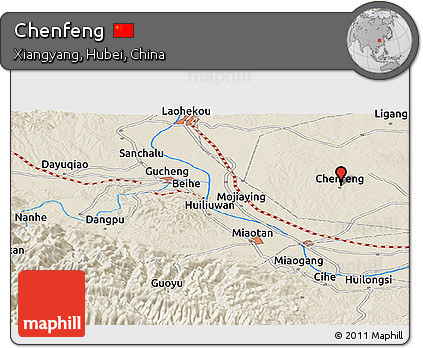 Shaded Relief Panoramic Map of Chenfeng