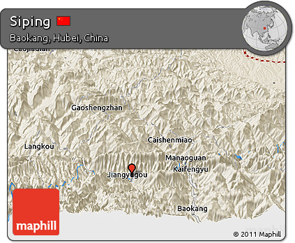 Shaded Relief Panoramic Map of Siping