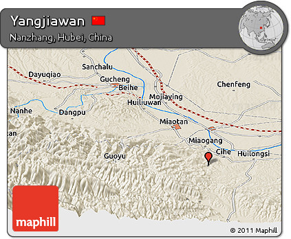Shaded Relief Panoramic Map of Yangjiawan