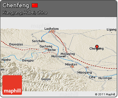 Shaded Relief Panoramic Map of Chenfeng