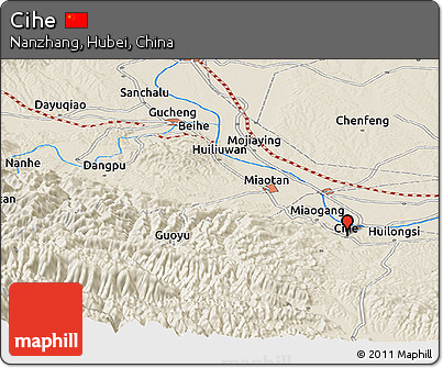 Shaded Relief Panoramic Map of Cihe
