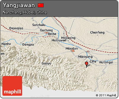 Shaded Relief Panoramic Map of Yangjiawan