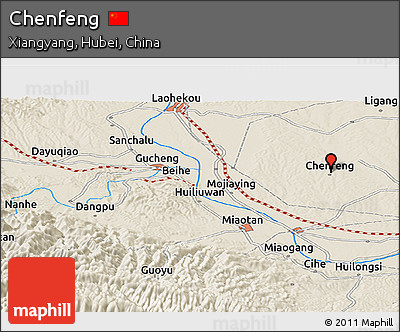 Shaded Relief Panoramic Map of Chenfeng