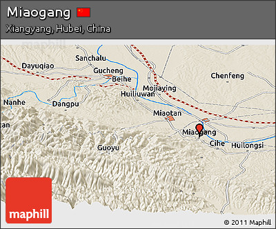 Shaded Relief Panoramic Map of Miaogang