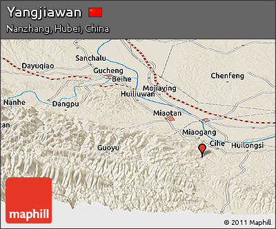 Shaded Relief Panoramic Map of Yangjiawan