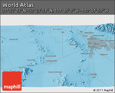 Political 3D Map of the Area around 32° 8' 5" N, 111° 16' 30" W