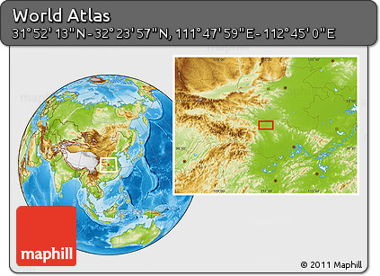 Physical Location Map of the Area around 32° 8' 5" N, 112° 16' 30" E