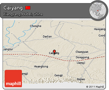 Shaded Relief Panoramic Map of Caiyang