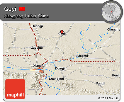 Shaded Relief Panoramic Map of Guyi