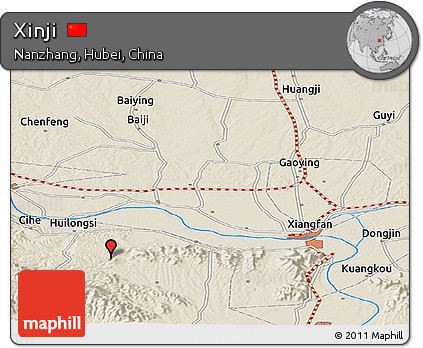 Shaded Relief Panoramic Map of Xinji