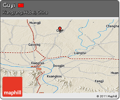 Shaded Relief Panoramic Map of Guyi