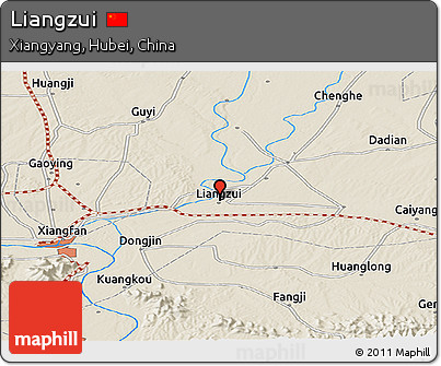 Shaded Relief Panoramic Map of Liangzui