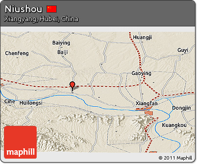 Shaded Relief Panoramic Map of Niushou