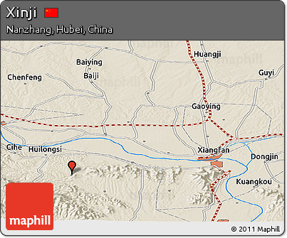Shaded Relief Panoramic Map of Xinji