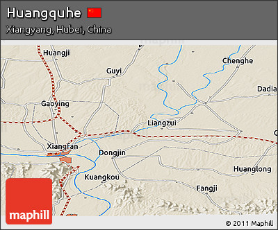 Shaded Relief Panoramic Map of Huangquhe