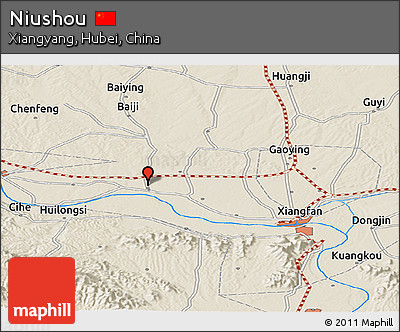 Shaded Relief Panoramic Map of Niushou