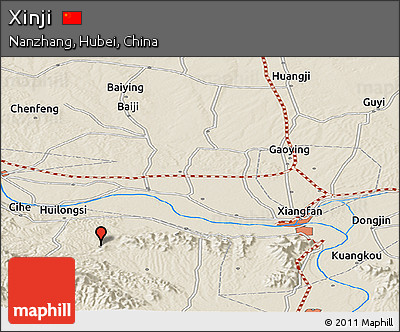 Shaded Relief Panoramic Map of Xinji