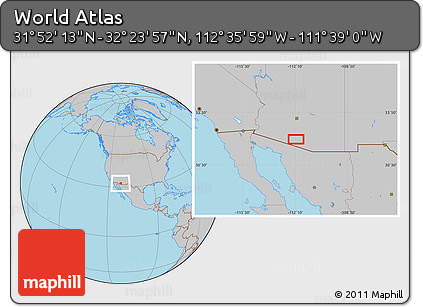 Gray Location Map of the Area around 32° 8' 5" N, 112° 7' 30" W