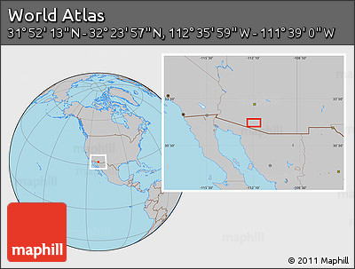 Gray Location Map of the Area around 32° 8' 5" N, 112° 7' 30" W