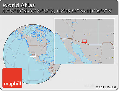 Gray Location Map of the Area around 32° 8' 5" N, 112° 7' 30" W