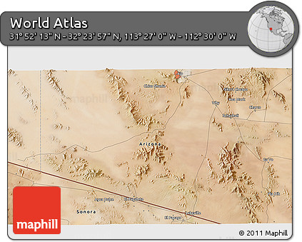 Satellite 3D Map of the Area around 32° 8' 5" N, 112° 58' 29" W