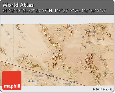 Satellite 3D Map of the Area around 32° 8' 5" N, 112° 58' 29" W