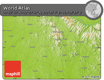Physical Map of the Area around 32° 8' 5" N, 113° 7' 30" E
