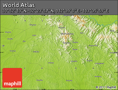 Physical Map of the Area around 32° 8' 5" N, 113° 7' 30" E