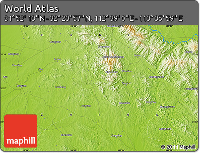 Physical Map of the Area around 32° 8' 5" N, 113° 7' 30" E