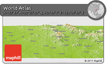 Physical Panoramic Map of the Area around 32° 8' 5" N, 113° 7' 30" E