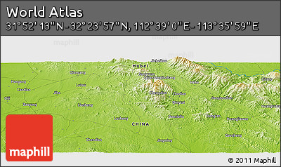 Physical Panoramic Map of the Area around 32° 8' 5" N, 113° 7' 30" E