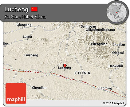 Shaded Relief Panoramic Map of Lucheng
