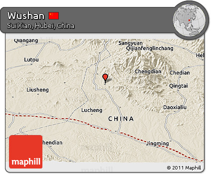 Shaded Relief Panoramic Map of Wushan
