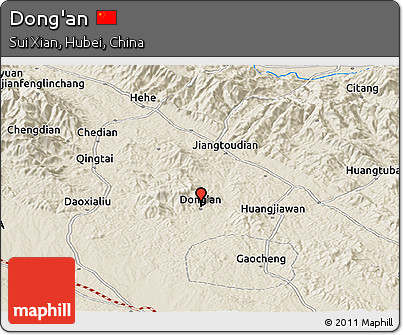 Shaded Relief Panoramic Map of Dong'an