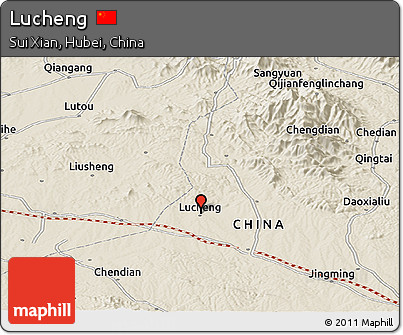 Shaded Relief Panoramic Map of Lucheng