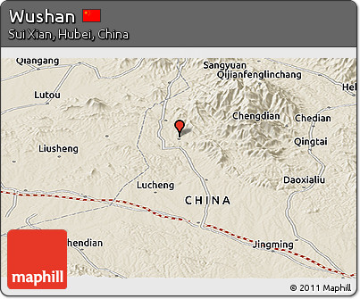 Shaded Relief Panoramic Map of Wushan