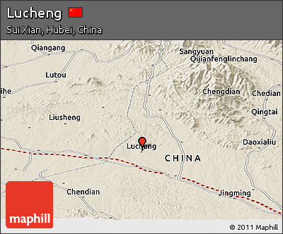 Shaded Relief Panoramic Map of Lucheng