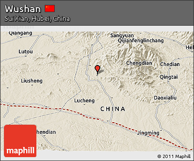 Shaded Relief Panoramic Map of Wushan