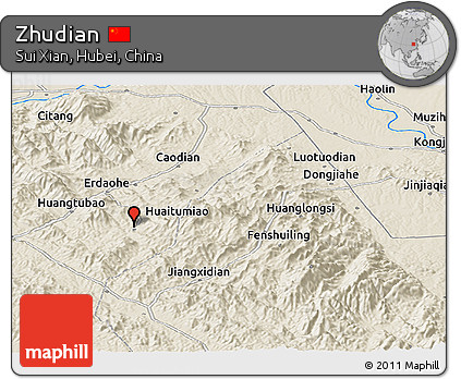 Shaded Relief Panoramic Map of Zhudian